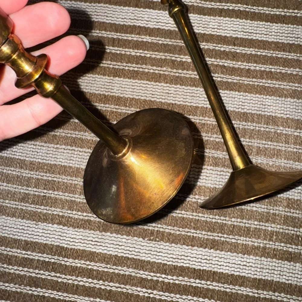 Vintage Made in India Brass and Copper Candlestick Holders Shelf Decor Set of 2